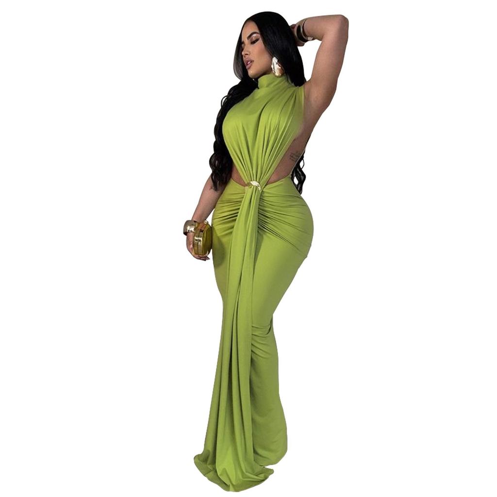 European & American Women's Sexy Sleeveless Solid Color Side Slit Dress - New Fashion Skirt