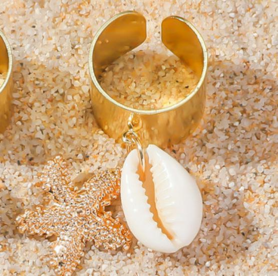 European Bohemian Shell  Starfish Tassel Alloy Ring for Women
