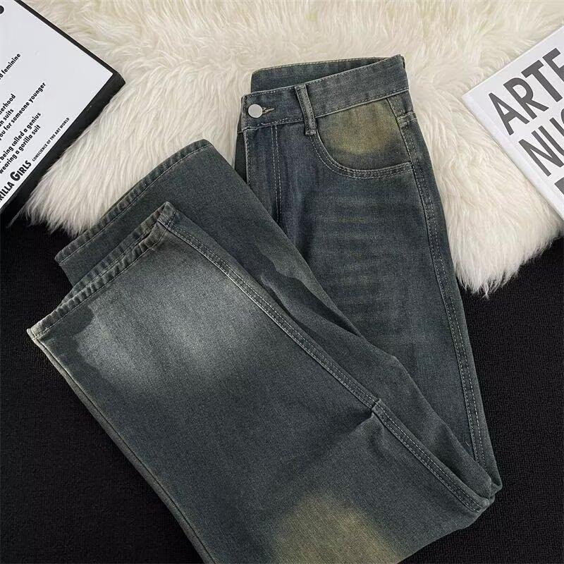 Høst Rettben Jeans Herre Vasket Casual Trendy Merke High Street Designfølelse, Robust Og Kjekk Retro Plissert Gulvlange Bukser