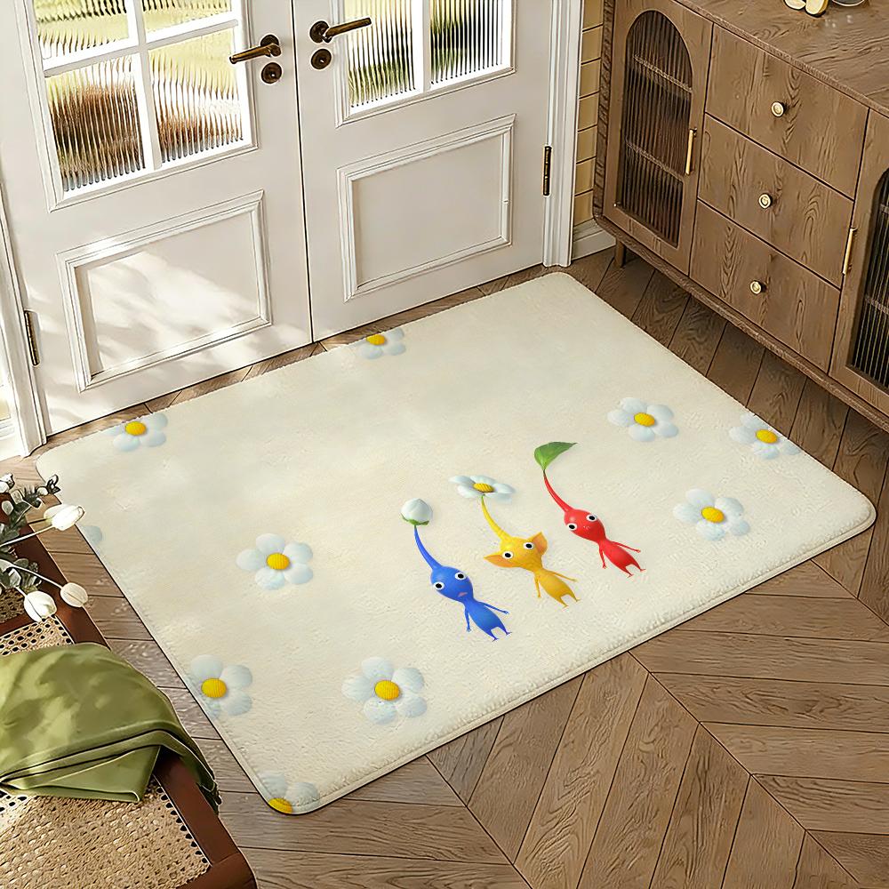 Cartoon P-PikminS Floor Mat Soft Thickened Absorbent Non-Slip Bedroom Living Room Door Mat Home Decor Flannel Rugs