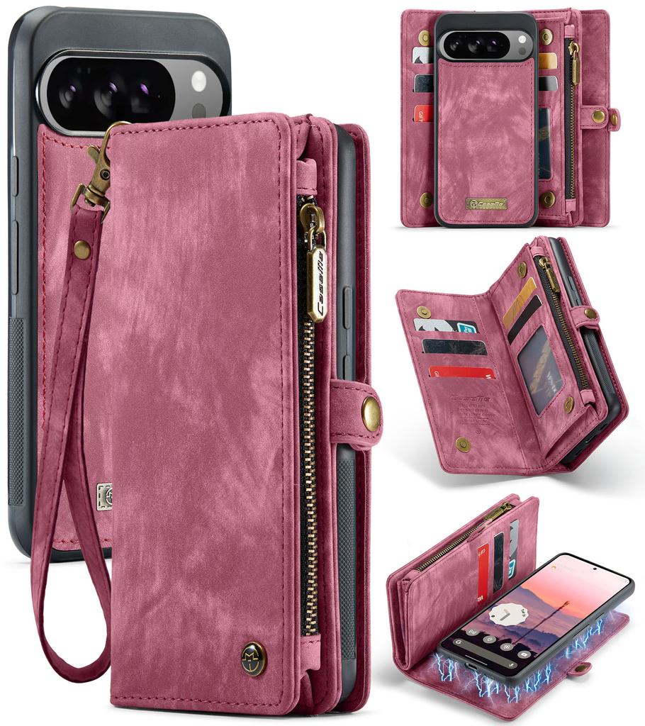 Detachable Magnetic Leather Phone Case for Google Pixel 10 Pro XL Pixel9 9A Wireless Charging Card Slot Wallet Hand Strap Cover