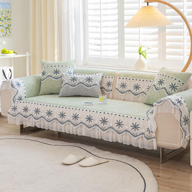 Fresh Summer Cooling Sofa Cushion Universal for Summer Jacquard Lace Non-Slip Leather Seat Cover Cover