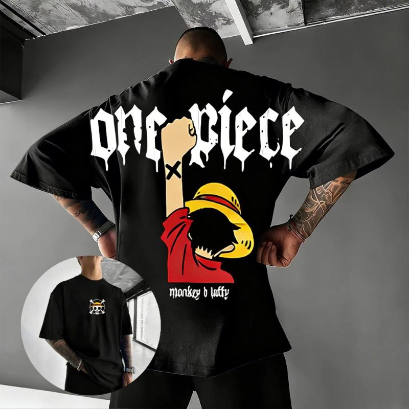 Übergroßes Vintage One Piece Luffy Anime T-Shirt Herren Damen Kurzarm Tee Streetwear Lässige Oberteile Grafik-T-Shirt 2026 Sommer Y2k