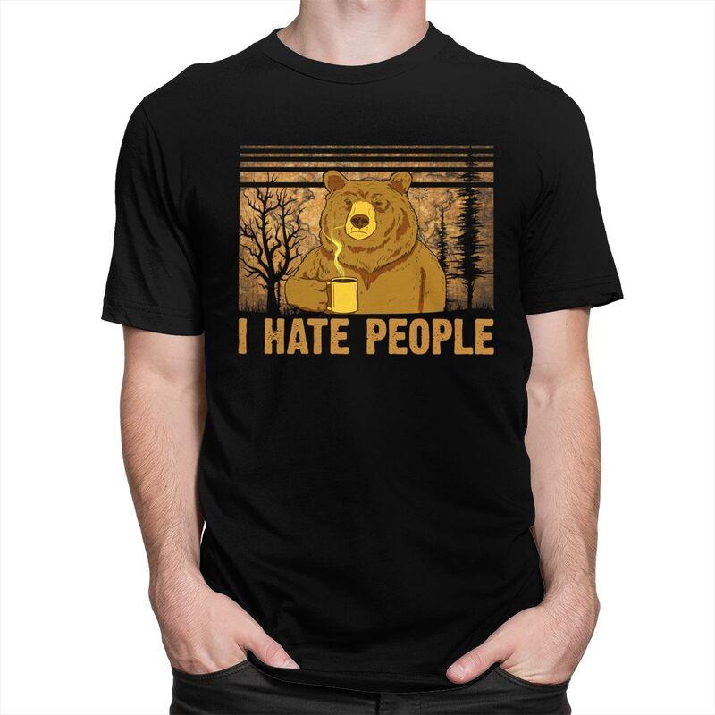 Custom Camping Bear I Hate People T Shirt for Men Pure Cotton Tshirt Leisure Tee Tshirt Clothing Gift