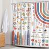 1pc Pastel Alphabet Shower Curtain - Animals, Fruits & Weather, Educational Design, Polyester, 70.8x70.8", Playful Learning
