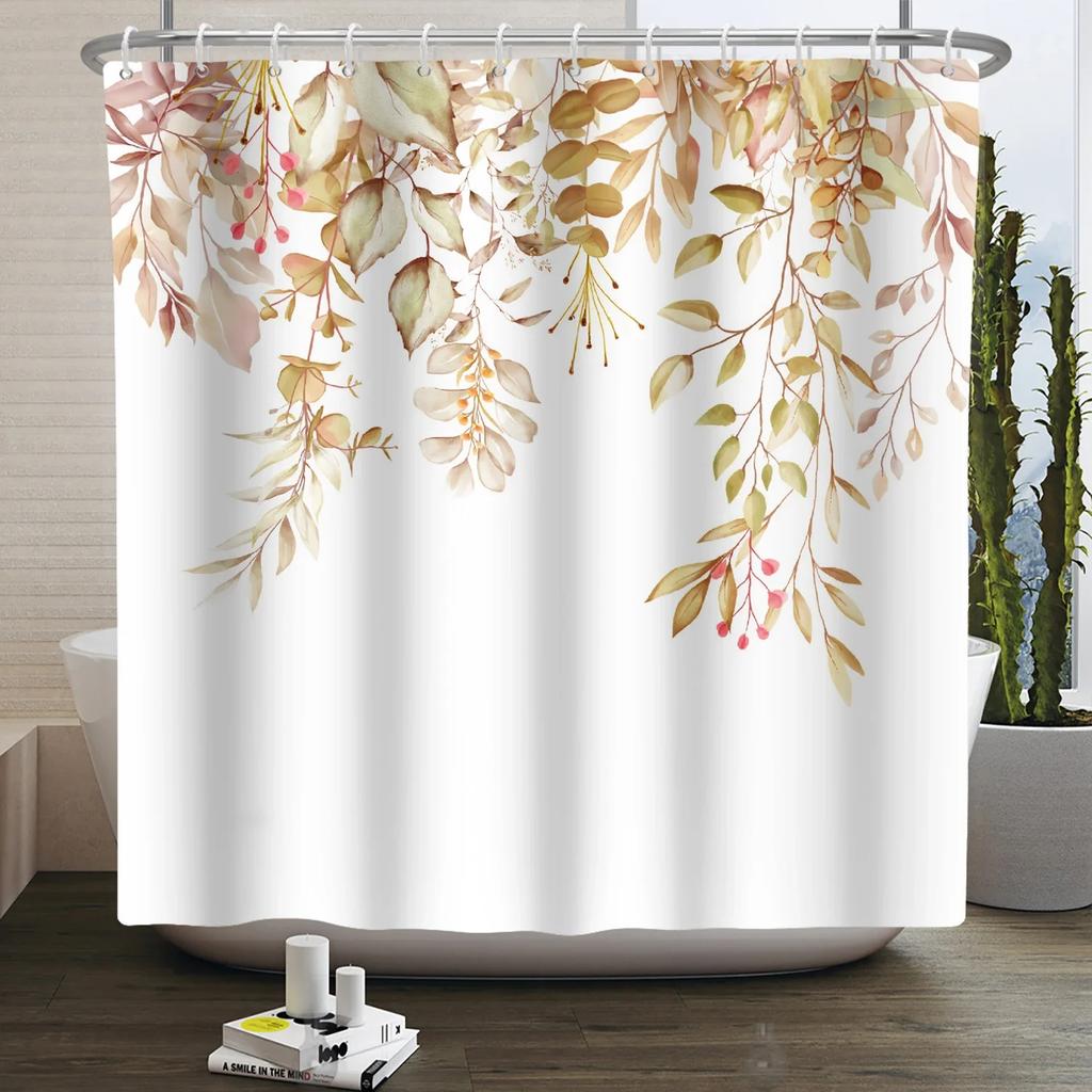 Watercolor Green Leaf Shower Curtain for Bathroom Vines Plant Nordic Minimalist Polyester Botanic Curtain for Home Hotel 180x240