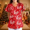 Women's Casual Fashion Printed Neck Top with Three-Quarter Sleeves for Christmas