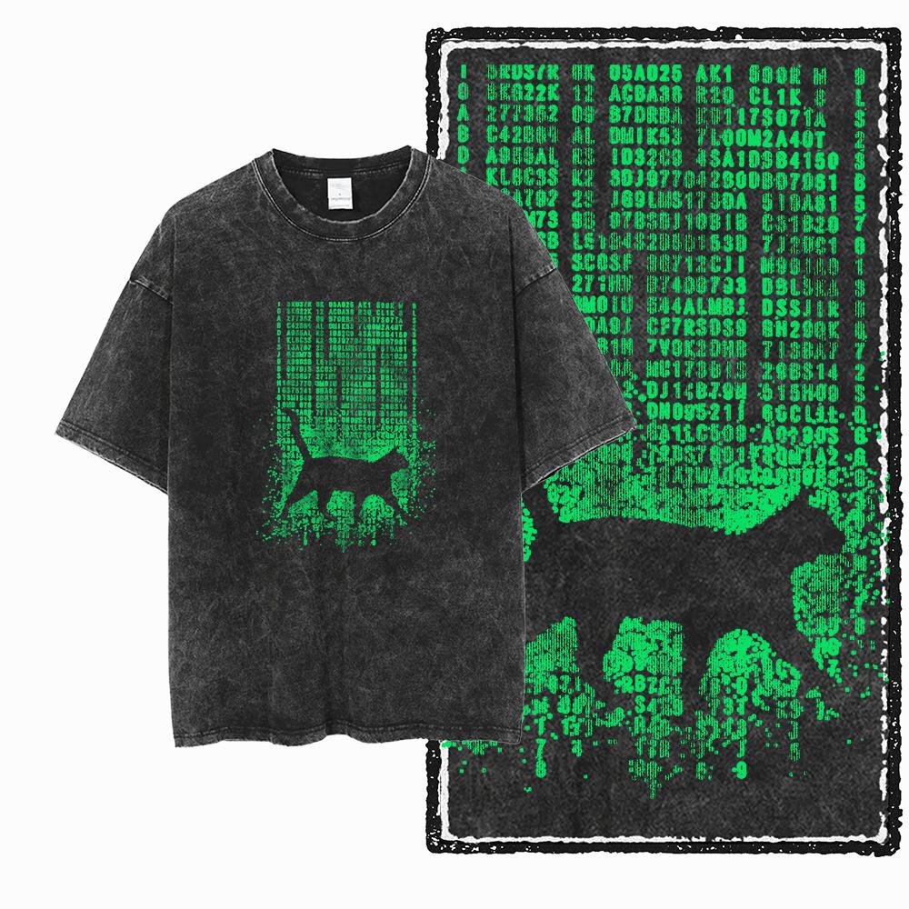 COOLMIND DB Katze Bedrucktes Baumwoll-Säuregewaschenes Exklusives Grafik-Unisex-T-Shirt Cooles Streetwear Herren T-Shirts Große Größe T-Shirt für Männer
