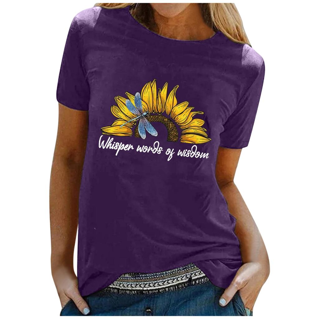 Women Casual Letter Printing Short Sleeves  Loose T-Shirt Blouse Tops