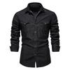 2022 Trendy Men's Casual Solid Color Non-Iron American Size Long-Sleeve Denim Shirt
