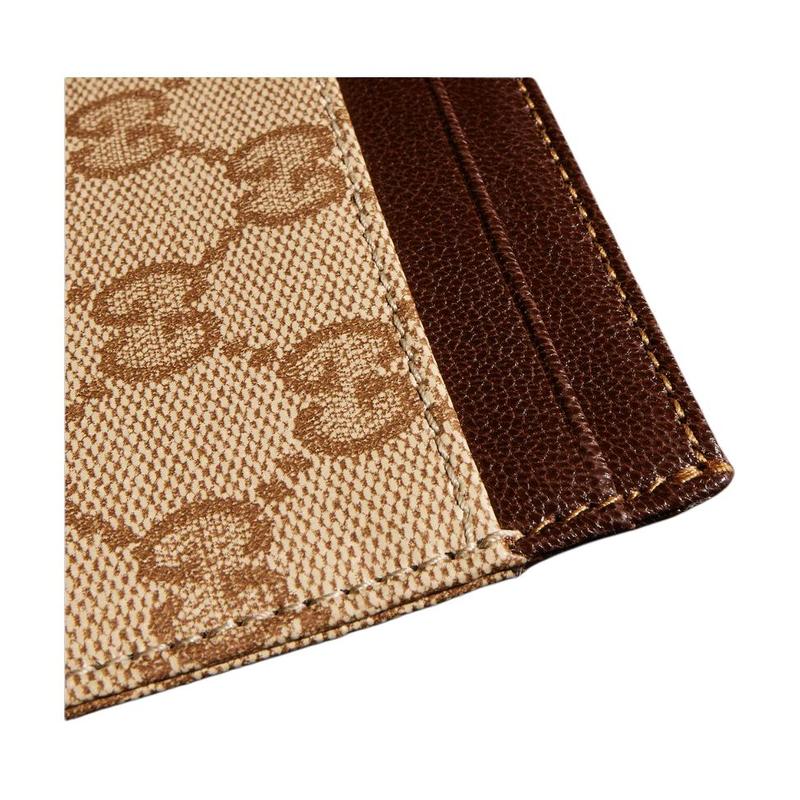 Gucci Brand Print Artificial Leather Card Holder Unisex Couple Style Sand and Brown