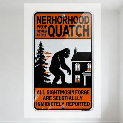 NERHOOD QUATCH Bigfoot Kreatur Haus Kiefer Metallblechschild - Vintage Heimdeko für Man Cave Bar mit Requisiten-Bezahlung & Reporting W