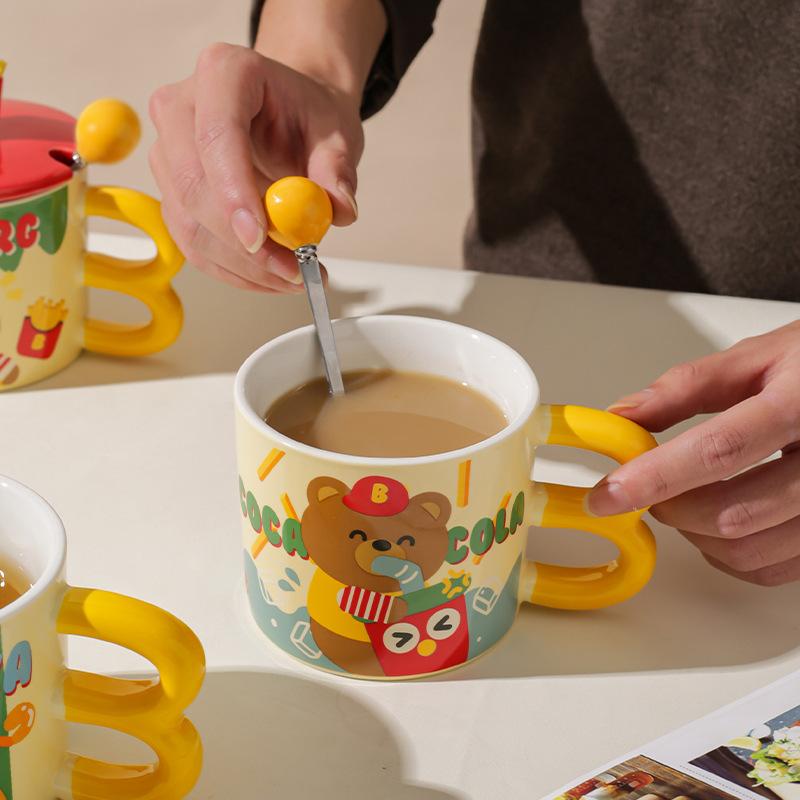 High-Value Wind Ceramic Cup With Lid Household Cute Couple Water Cup Gift Box Creative Souvenir