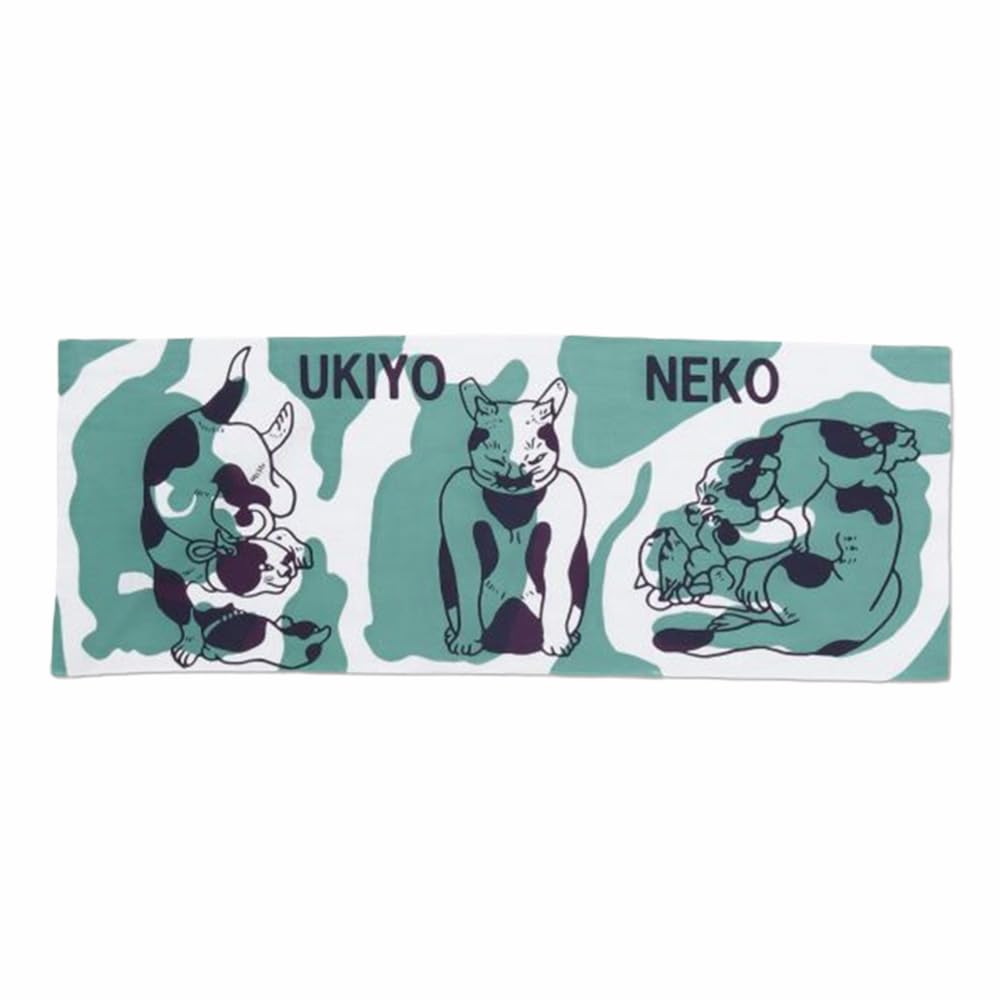

Cat Hand Made in Stray Modern Japanese Japanese Showa Wamonoya Favolic Ukiyo-e Towel, Japan, Chū-sen Dyed, Cat, Hachiware, Style, Kimono, Jinbei, зелёный