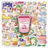 50 Summer Kitten Doodle Stickers Cartoon Cute Creative Decorative Water Cup Mobile Phone Small Mochi Stickers
