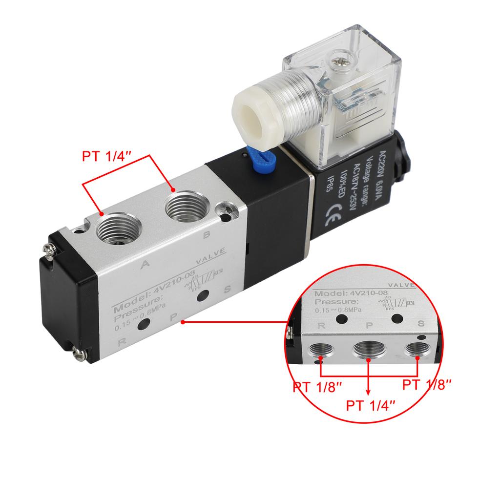 4V210-08 5 Way 2 Position Ac 220V Pneumatic Electric Solenoid Air Valve
