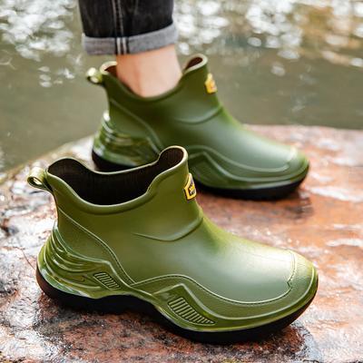 Mode nouvelles chaussures de pluie courtes pour hommes extérieur semelle épaisse antidérapante chaussures d'eau PVC chantier imperméables surchaussures couleur unie bottes de pluie