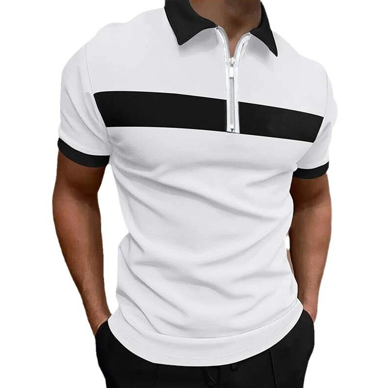 Stylish geometric pattern short-sleeve zip polo, ideal for casual daily wear.