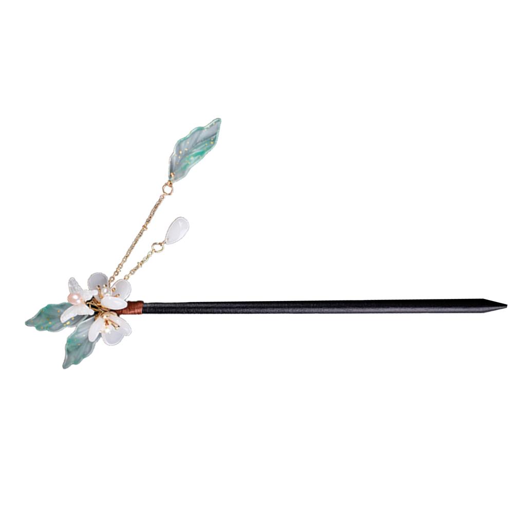 Woman Chinese Hair Stick Headdress with Sweet Style White Flower Hair Chopsticks for Cheongsam Han Clothes Tea Wear Dress