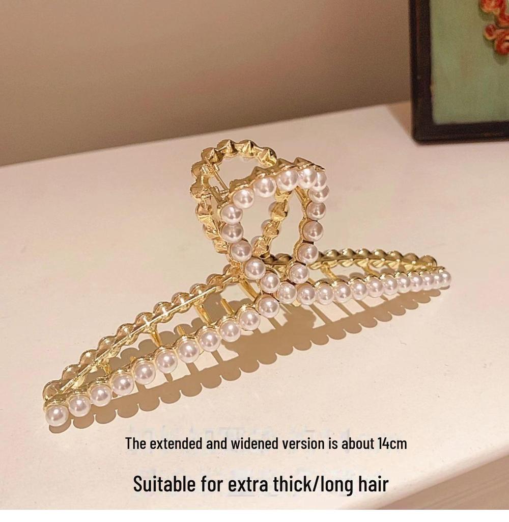 Korean Extra-Large Metal Pearl Shark Hair Clip