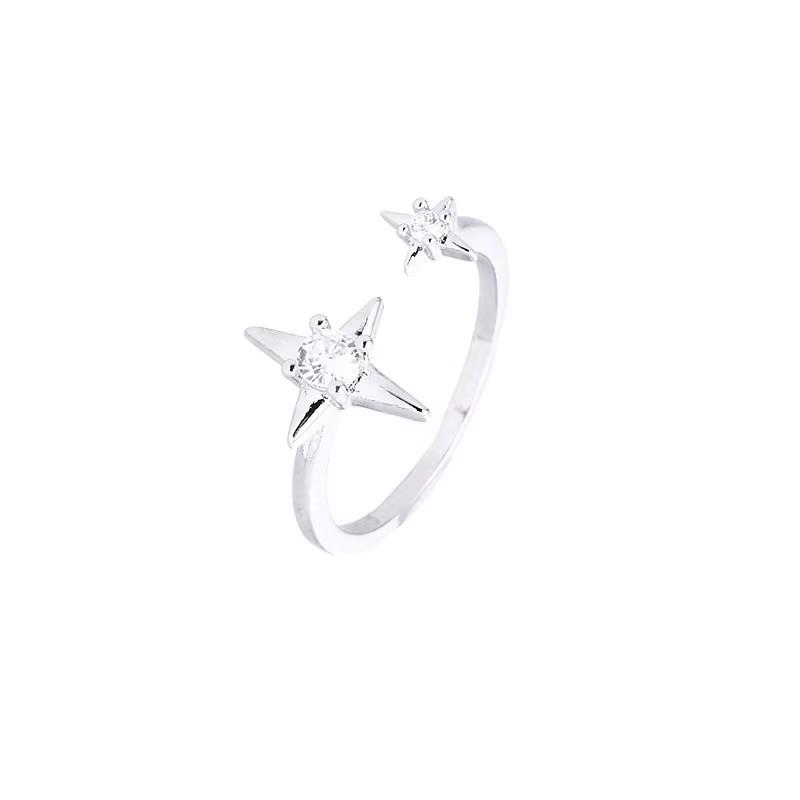 PANJBJ 925 Silver Stars Ring For Women Blue Crystal Opening Sweet Romance Irregular Versatile Jewelry Gift