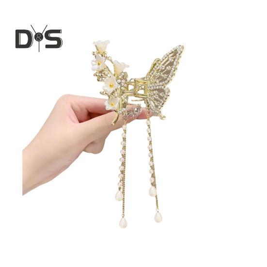 

Заколка для волос с длинной бахромой, искусственным жемчугом, бабочками, декором, заколками для волос, для женщин и девочек, прически для дома, на открытом воздухе, для игр, украшения для волос 8