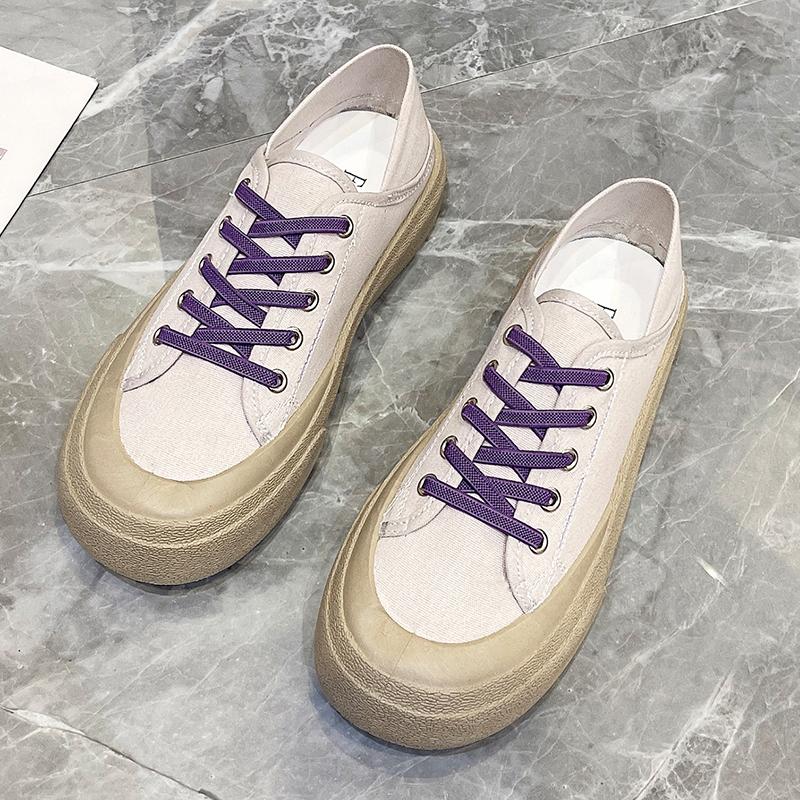 2024 Sommer Neue Lässige Allround Damen Canvas Schuhe Runde Zehenpartie Flache Sneaker Damen Schnürschuhe Freizeitschuhe Vulkanisierte Schuhe Damen