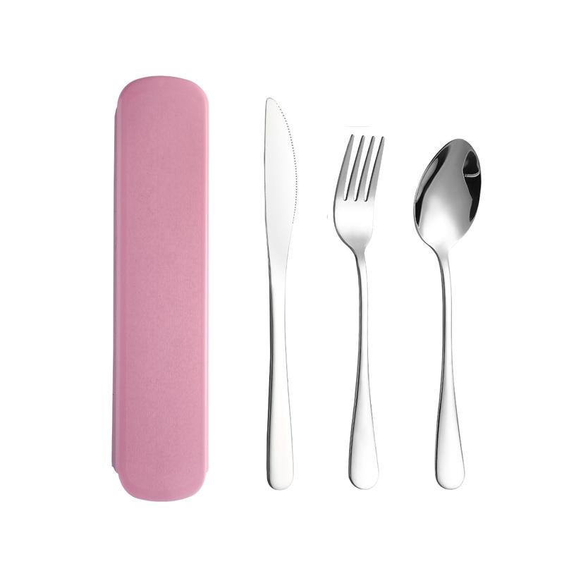 

Portable Cutlery Set Stainless Steel Spoon Knife Fork With Storage Box School Travel Camping faltware New Year Christmas Gift розовый