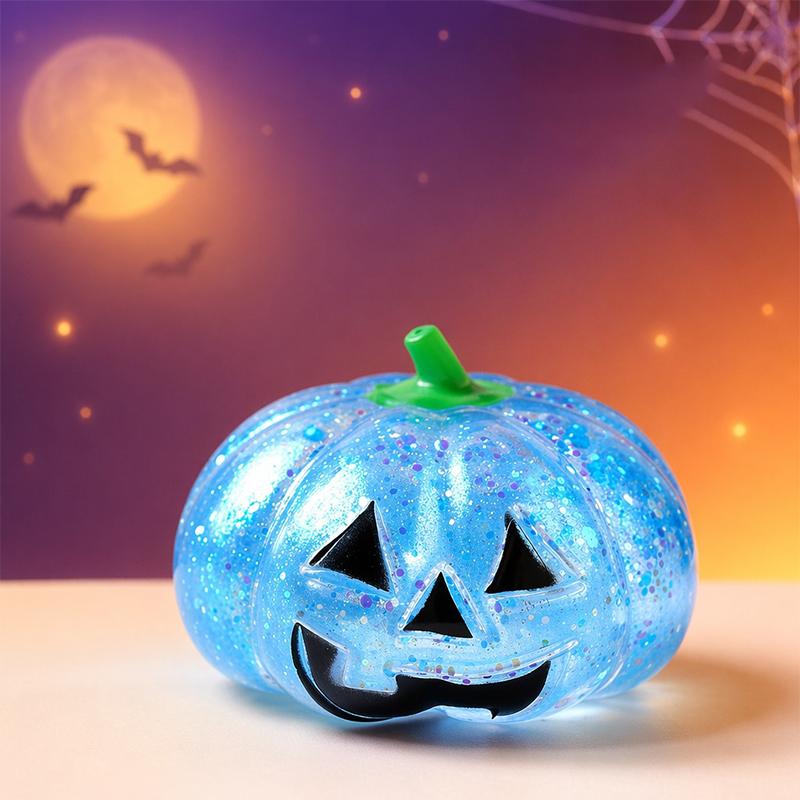 Halloween Stress Relief Glitter Pumpkin Toy Soft Squeezable Toy for Kids Classroom Rewards Halloween Party Props