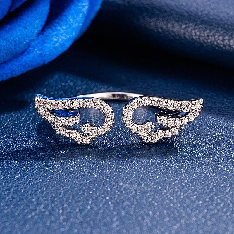 Angel Wings Micro-Inlay Hollowed-Out Wing Adjustable Opening Rings For Women Finger Jewelry Gifts