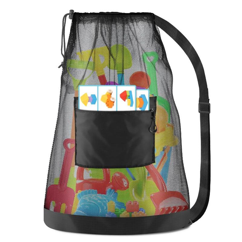 Childrens Beach Toy Mesh Bag With Drawstring Storage For Sandcastle Tools And Swimming Gear