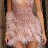 Women's Wish Feather Suspender Skirt Deep Neck Sexy Club Party Dress