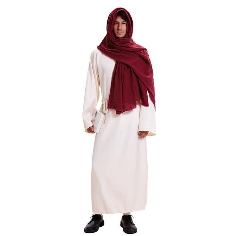 Men's Muslims Dress Caftan Robe Long Sleeve Stand Collar Jubba Thobe Man Leisure Dress Thobe with Arab Head Scarf Rope