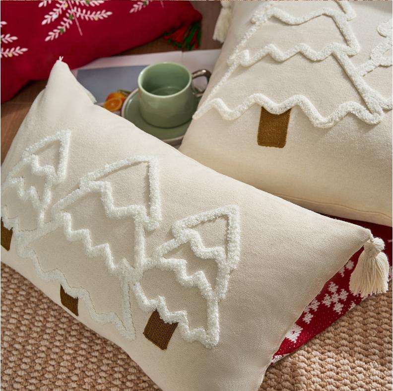 1/2pcs Christmas Pillowcase, Christmas Tree Polyester Embroidery Cushion Pillow Cases Throw Pillows Decorations for Home