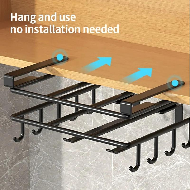 Installation-free Kitchen Cabinet Under Shelf No-Punch Large Capacity Storage Board Pot Cover Holder Towel Tissue Storage Rack
