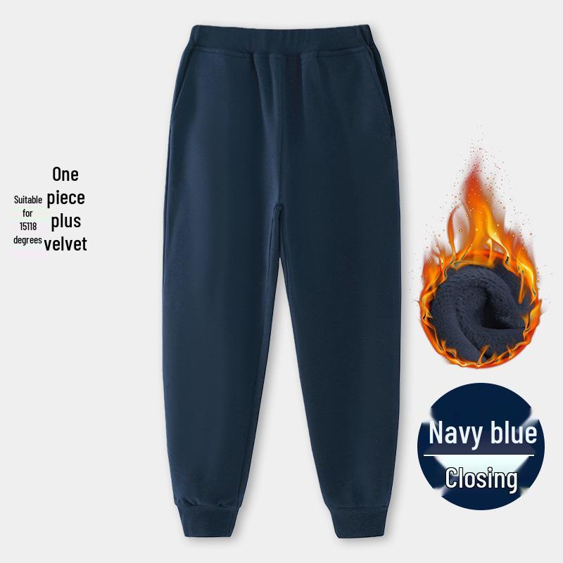 Calças Esportivas Retas com Forro de Fleece Azul Escuro para Meninas do Ensino Fundamental - Uniforme Escolar Primavera/Outono