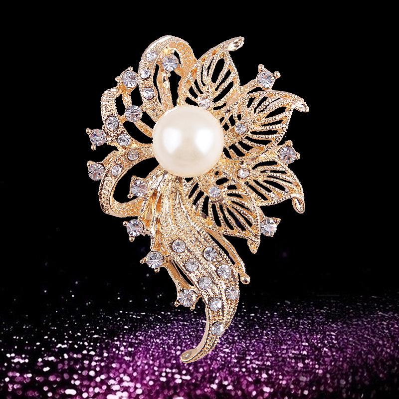 Lanhao Hot-Selling Pearl Swan Rhinestone Flower Brooch - Japanese & Korean Fashion Accessories for Women