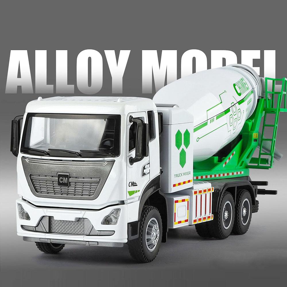 1:32 Concrete Mixer Truck Model Toys Metal Diecast Urban Sweeping Trucks Doors Opened Pull Back Sound Light for Kids Edutainment