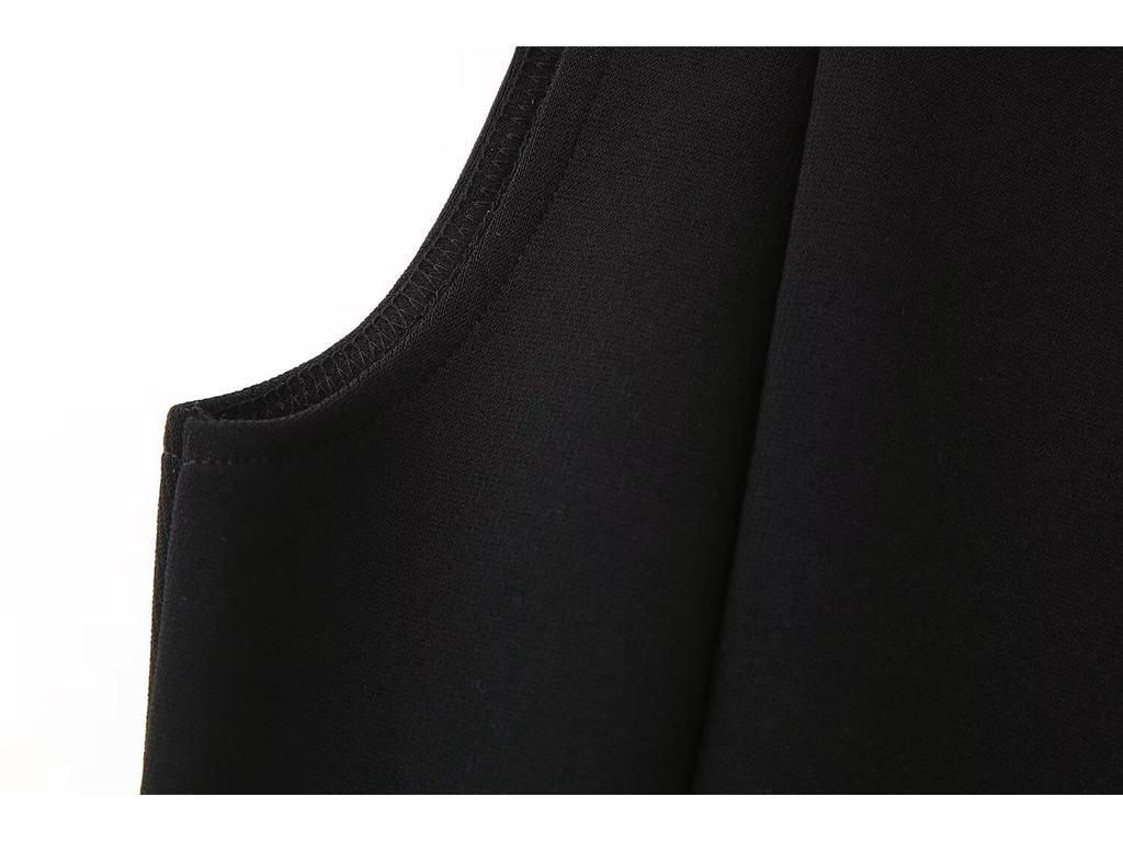 2025 Spring Women's European & American Style Pleated Boat Neck Slim Sleeveless Dress