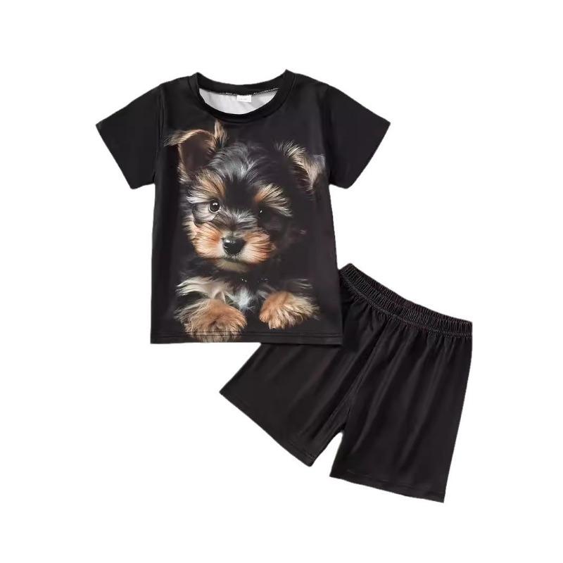 Girls' New Style Suits Short-sleeved Tops Shorts Two-piece Set Trendy Animal and Plant Prints