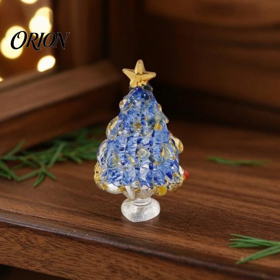 Colorful Glazed Figurine Mini Christmas Tree Figurine, Handmade Colored Glaze Tabletop Ornament Durable Glass Decor with Star Top for Xmas Indoor Desk