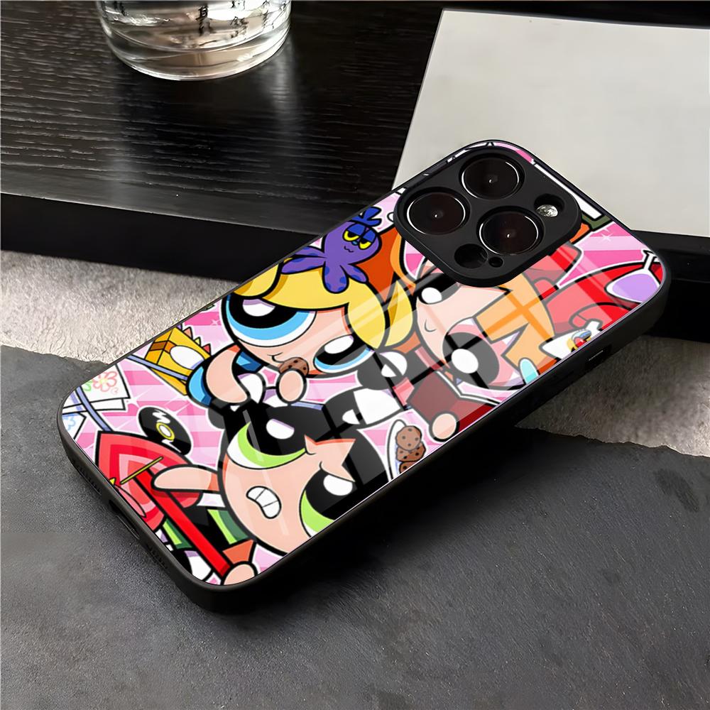 P-Powerpuffs G-Girls Phone Case For IPhone 17 Air 16 E Pro Max 15 14 13 Mini 12 Pro 11 Max Plus Black Glass Cover