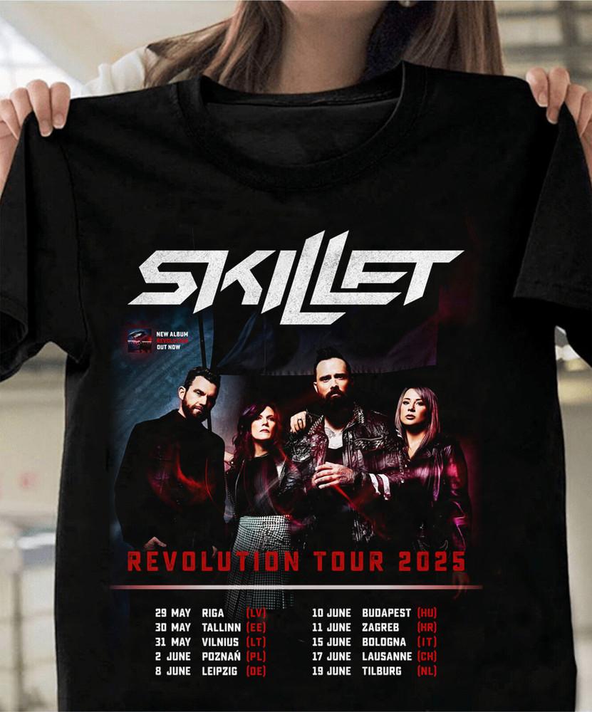 Skillet Band Revolution Tour Black Cotton T Shirt Full Size S5XL QT644 Unisex T-Shirt M