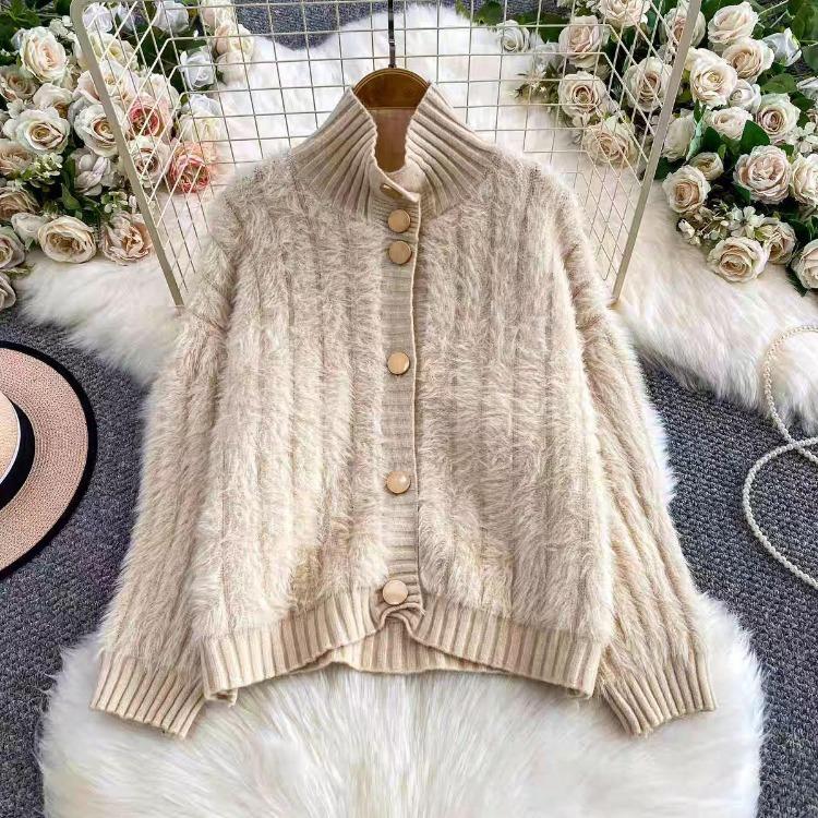 Winter Women Sweater Turtleneck Loose Cardigan Long Sleeve Single Breasted Jacket High End Temperament Coat