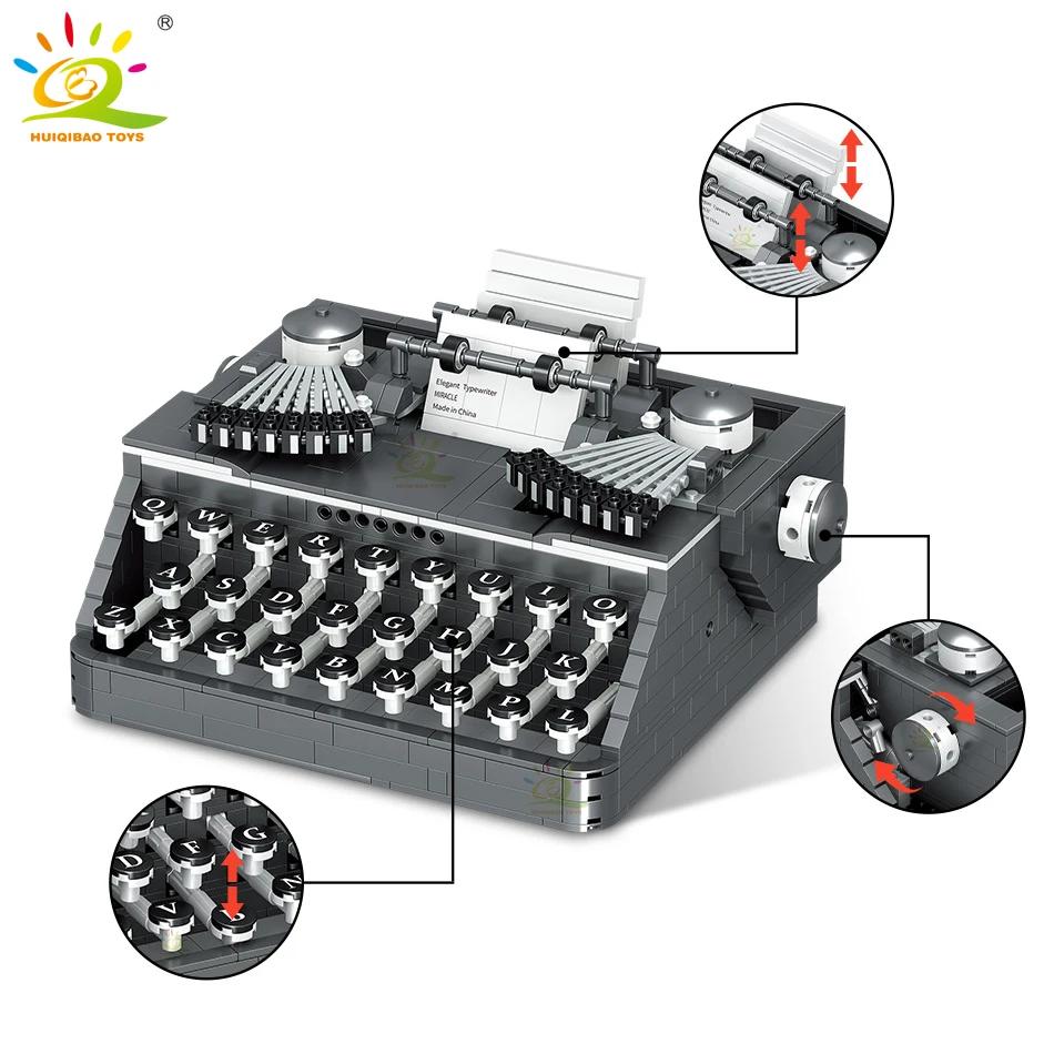 Non-Toxic Simulation Retro Typewriter Micro Building Blocks Mini Moc Bricks Model Constrution Children Toys For Kids Aldult