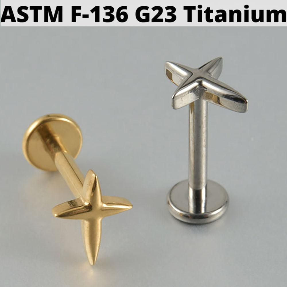 Cz Four Pointed Star G23 Solid Titanium Cartilage Earrings Stud 16G Internally Threaded Sun Helix Ear Tragus Piercing Jewelry