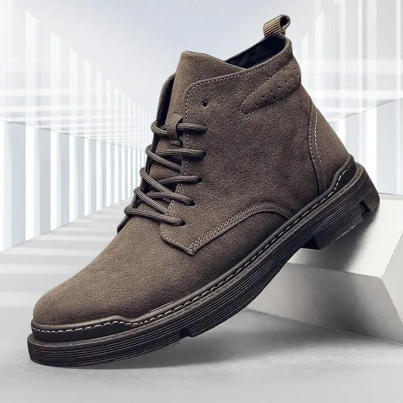 Fashion 2025 Men Boots Leather Ankle Boot Mens Winter Work Shoes Men's Platform Snow Boots Male Casual Tooling Boot