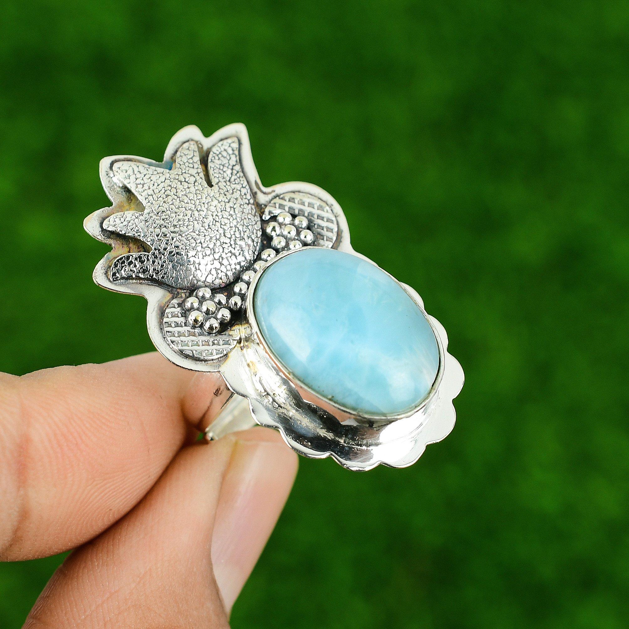 

Sterling Silver Natural Larimar Statement Multi Stone Ethnic Engagement New Ring Adjustable