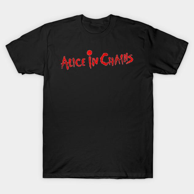 

Men Black Print T-shirt Alice In Chains Band Vintage No-Cut Transfer Paper Print Cotton Tshirt S