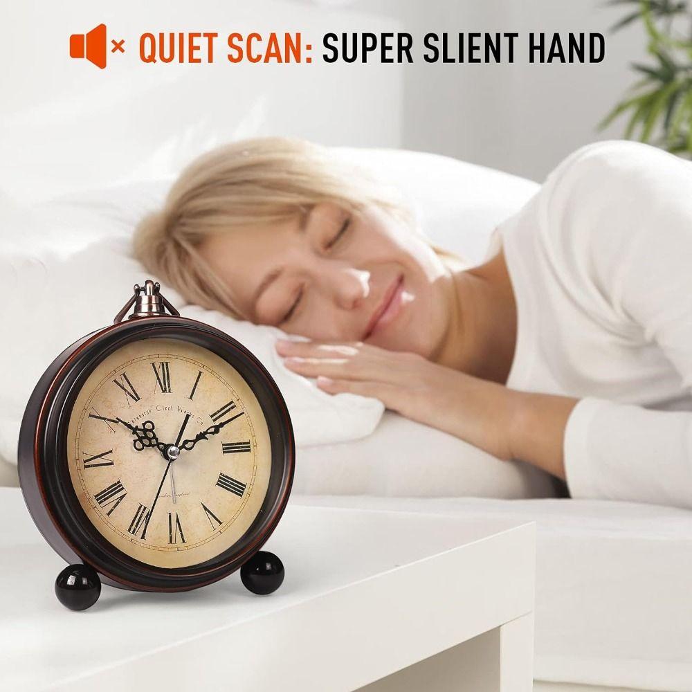 Hangable Battery Alarm Clock Metal Mechanical Clock Simple Desk Quartz Clock Bedside